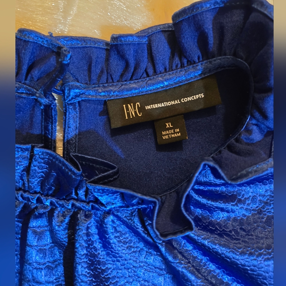 INC Cobalt Blue Peplum Ruffled Top
